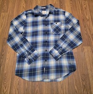 American Eagle Men’s Large Seriously Soft Plaid Flannel Shirt Classic Fit Blue